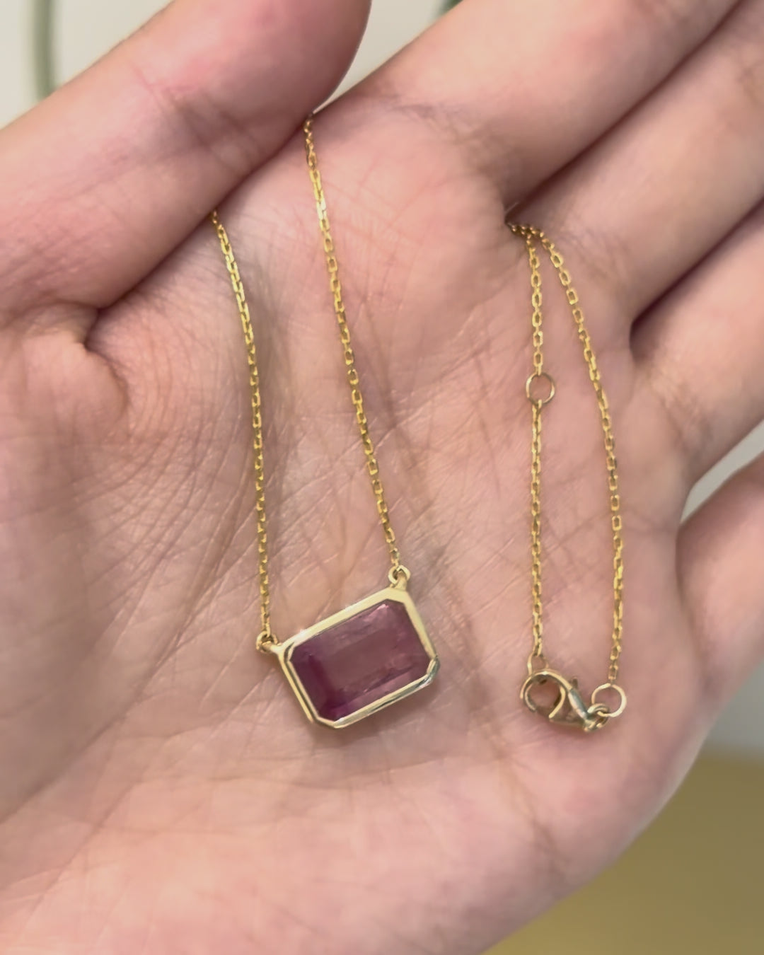 Watermelon Tourmaline Necklace (red) 18K gold handmade fine jewelry 1