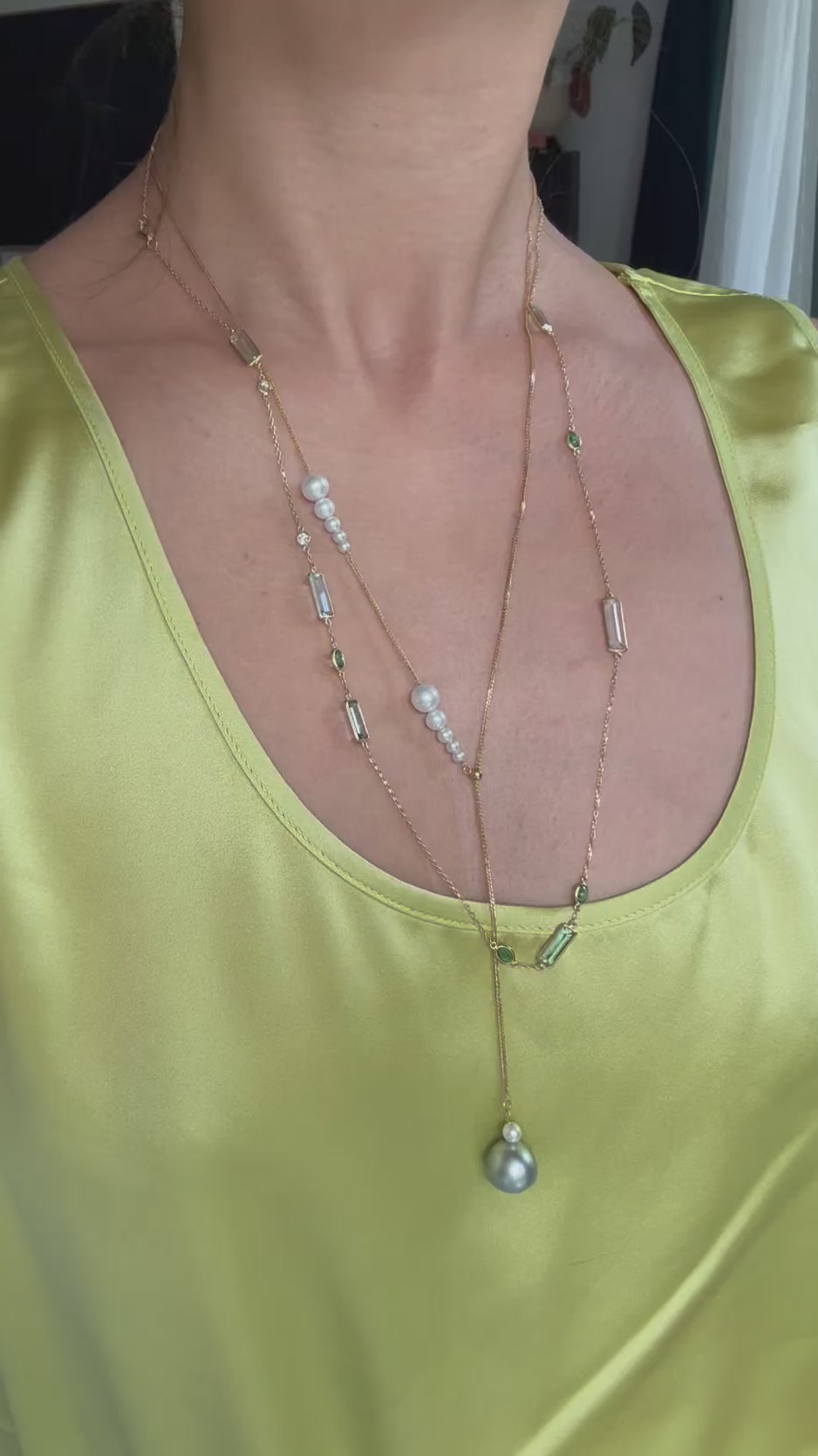 Aquamarine_Tourmaline_Tsavorite_Diamond_Candy_Necklace_18K_gold_handmade_fine_jewelry_on_model_video