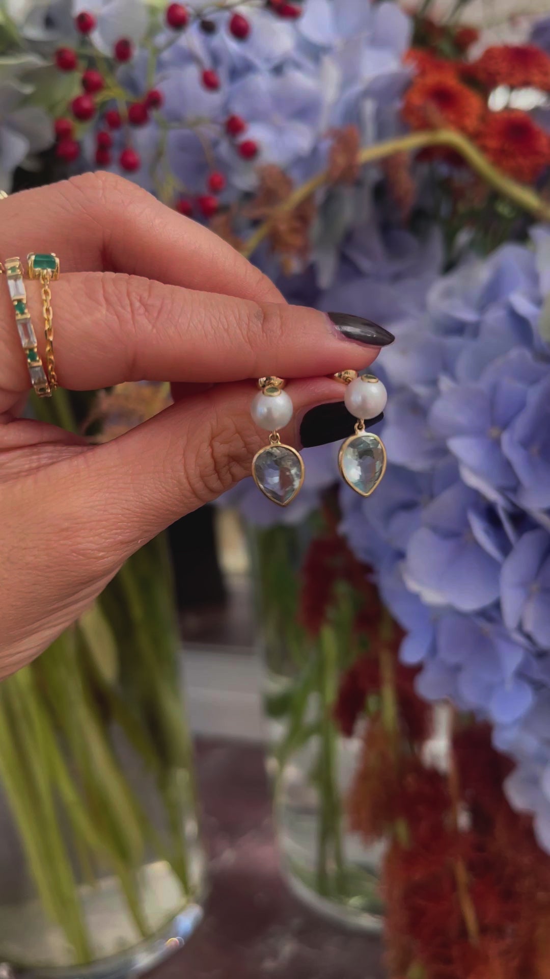 Pearl and Aquamarine Neptune Earrings