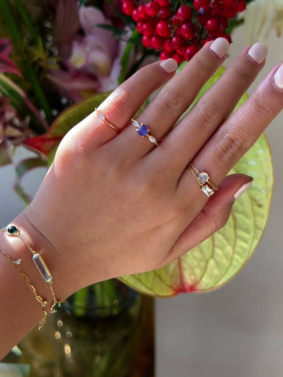 Ceylon color change sapphire & diamond dream weaver chain ring