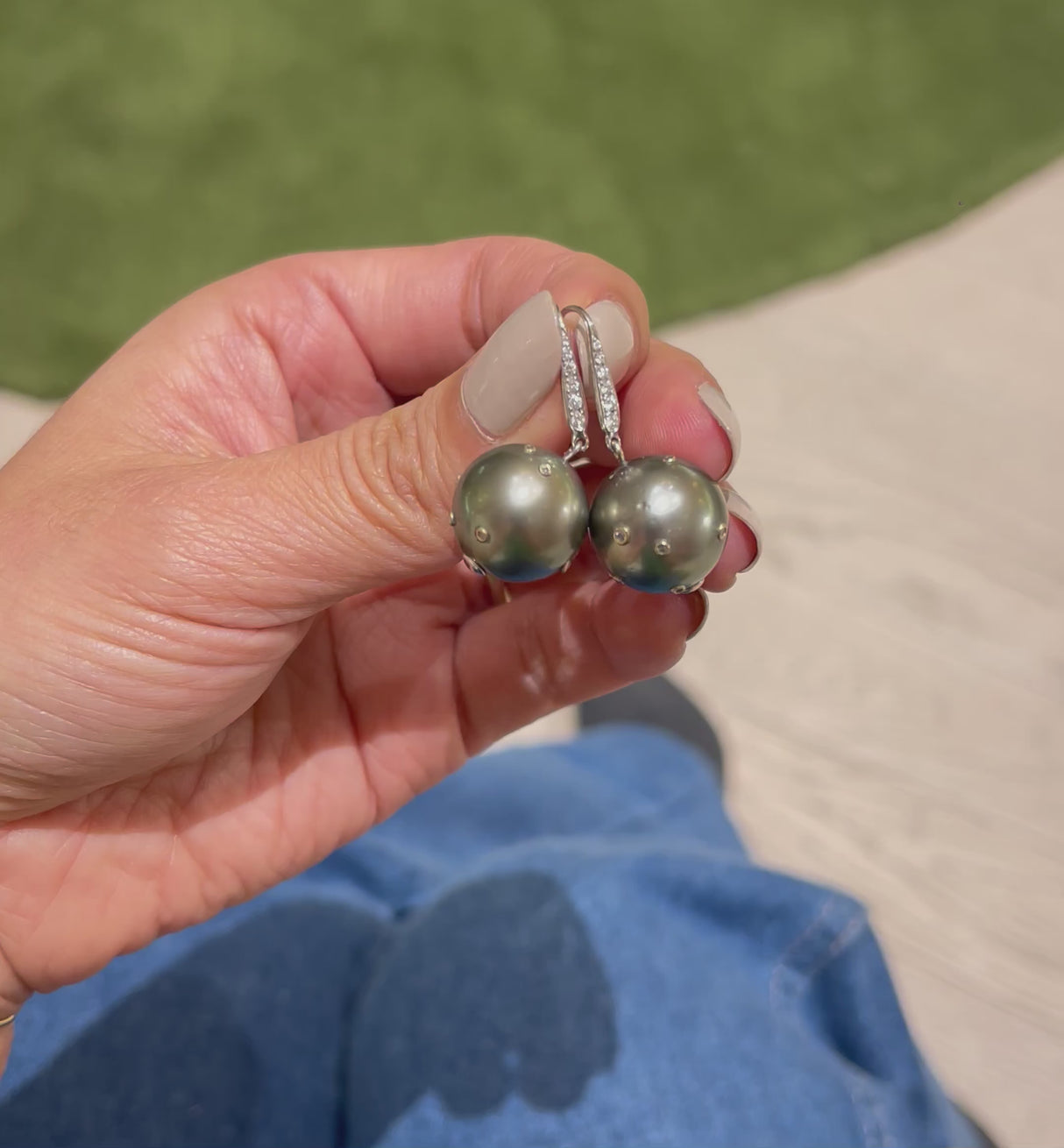 Black Pearl & diamond constellation earrings