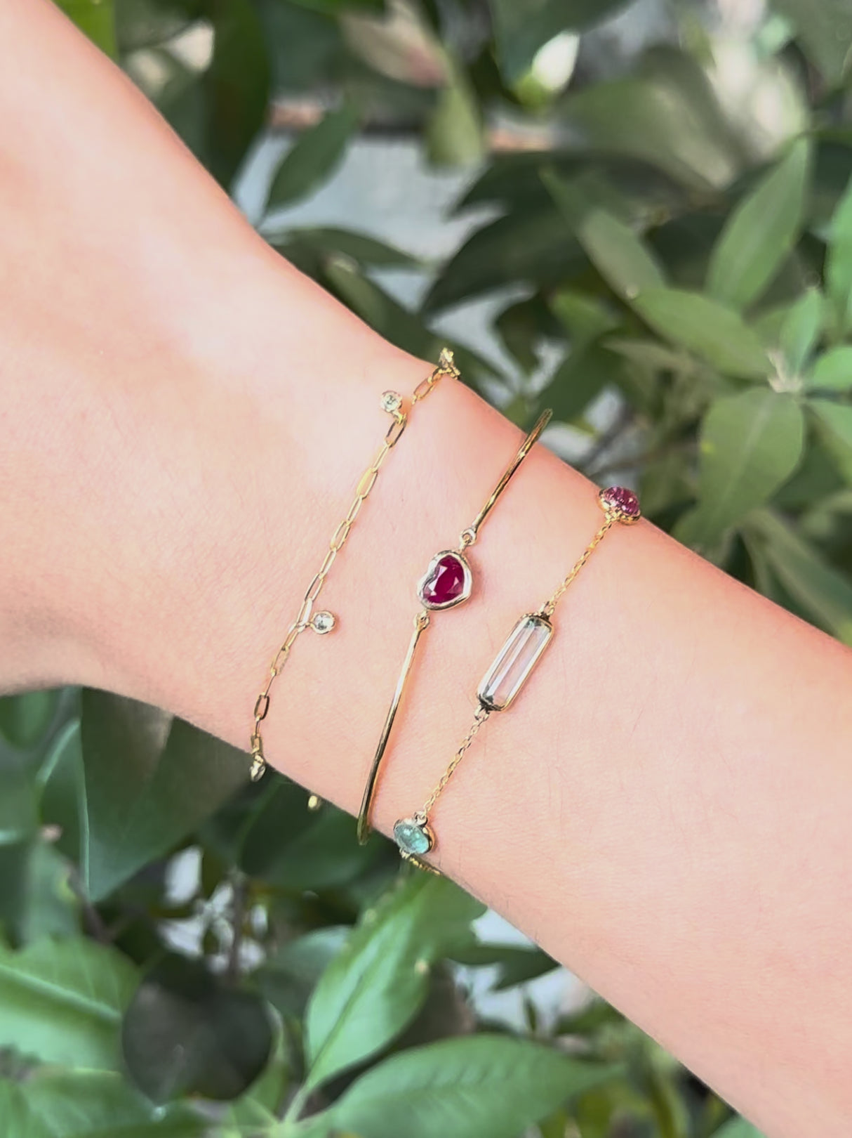 Ruby Heart Bangle 18k gold Stackable design
