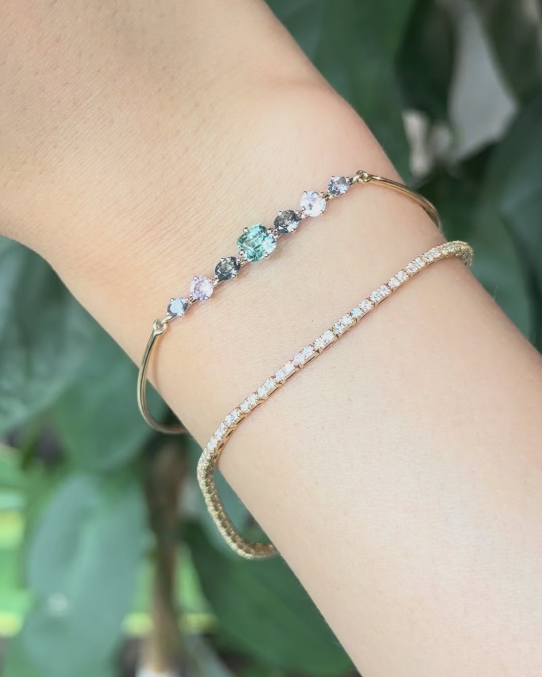 Mint Tourmaline & Pink Grey Spinels Compass Bangle