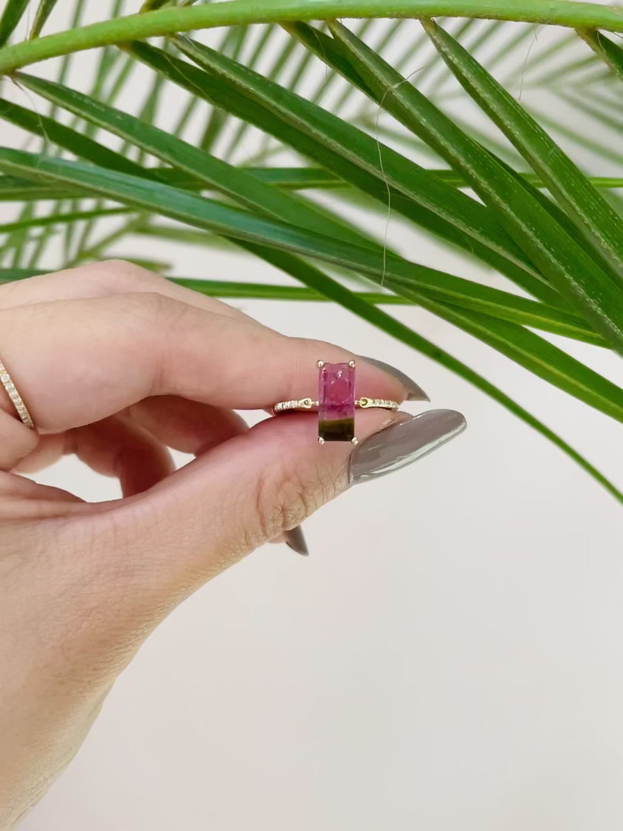 Watermelon Tourmaline petite diamond ring