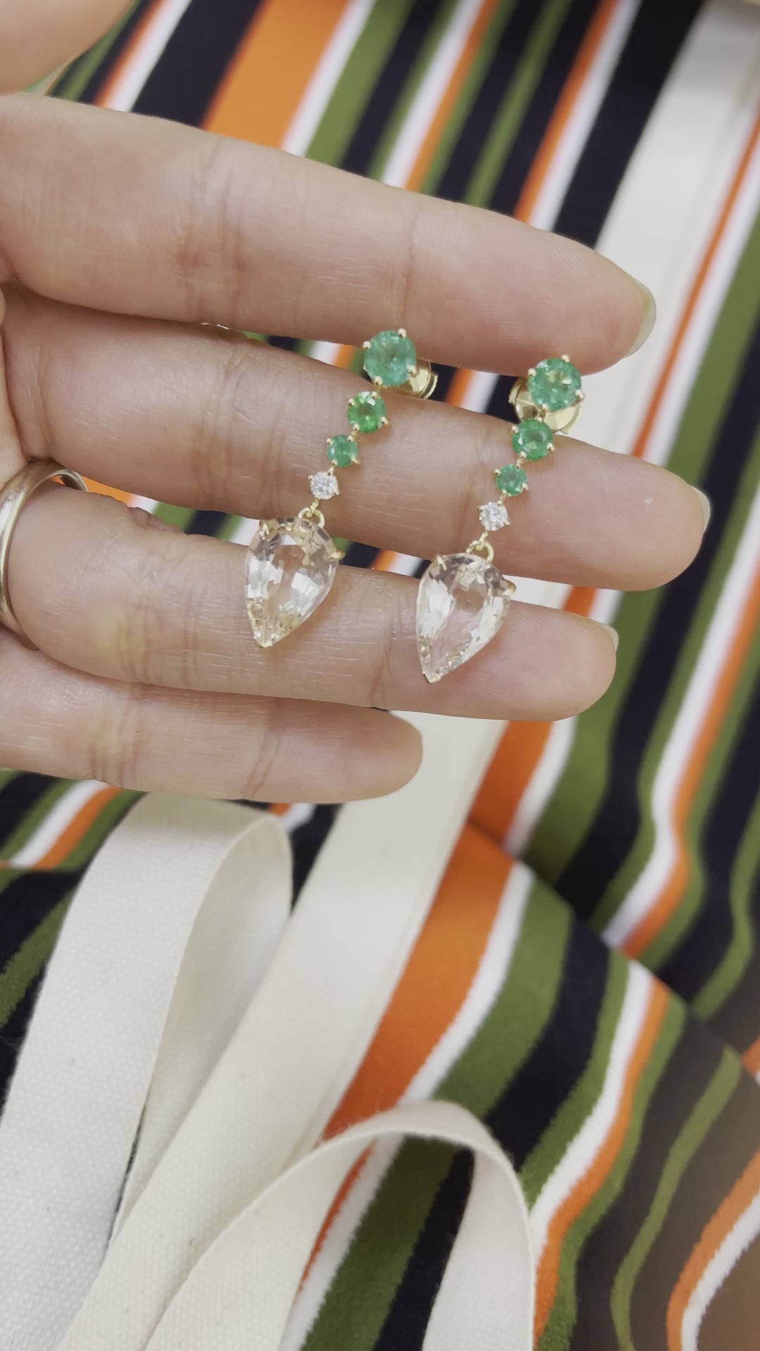 Emerald & Diamond & Morganite Dewdrop Earrings