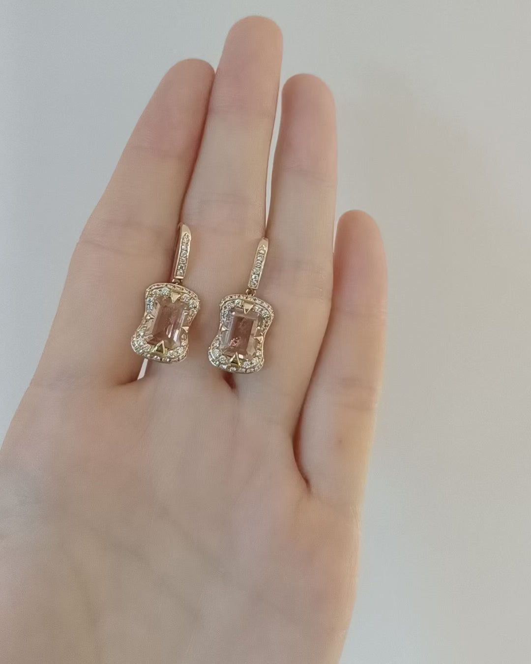 Sunstone_Aurora_Earrings_18K_gold_handmade_fine_jewelry_on_model_video