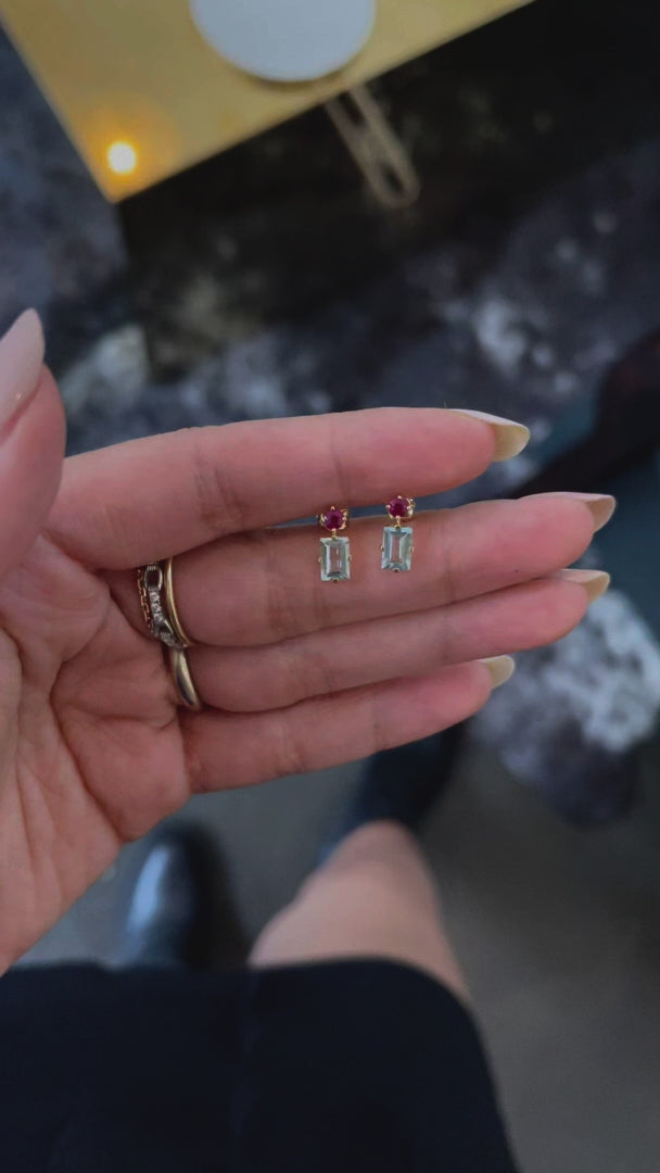 Ruby & Aquamarine Deco Earrings