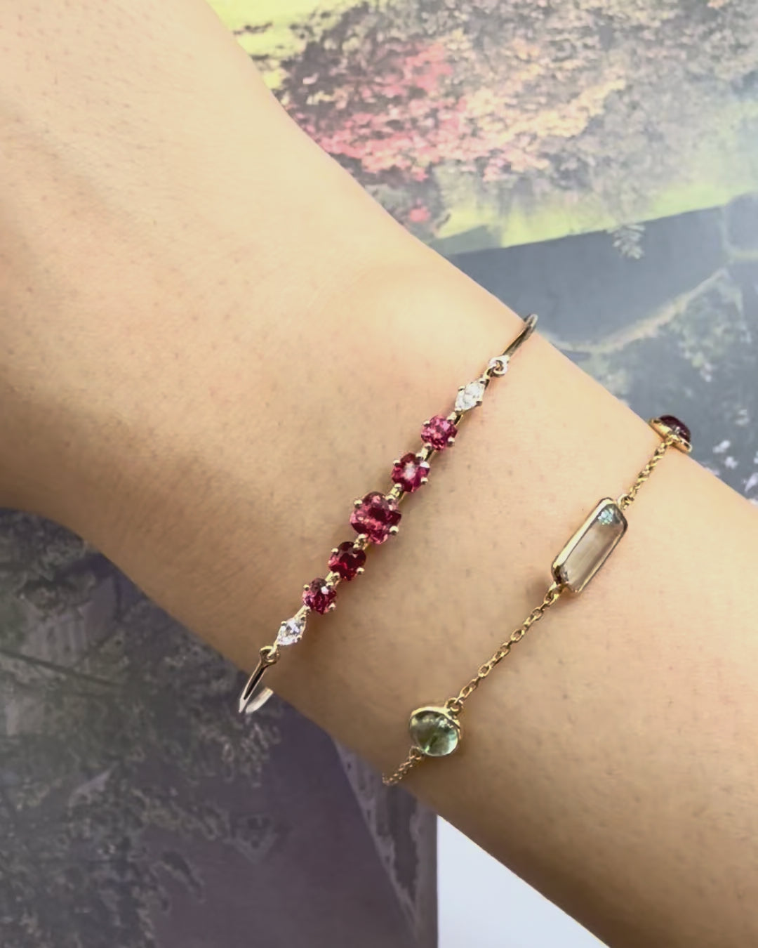 Vivid Red Spinel & Diamond Compass Bangle