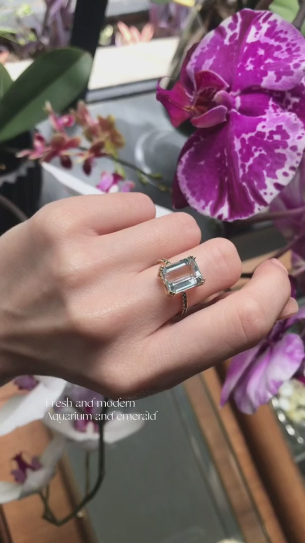 Aquamarine & Blue Diamond Ring