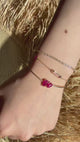 Ruby Double Pear Bangle 18k gold stackable design on model