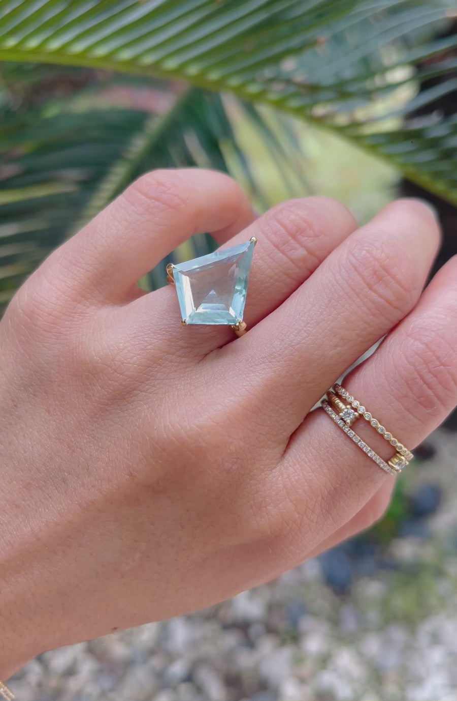 Aquamarine & Diamond Contour Kite Ring