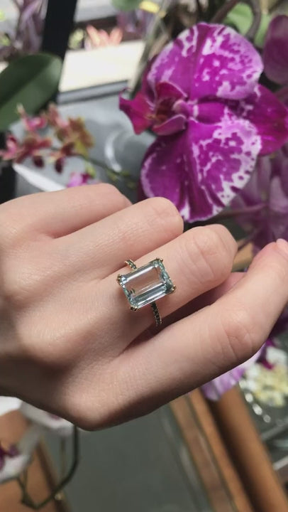 Aquamarine & Blue Diamond Bar Ring