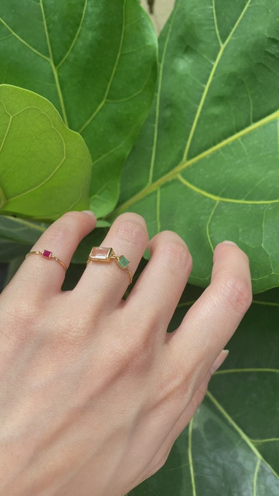 Morganite & Emerald Chain Ring