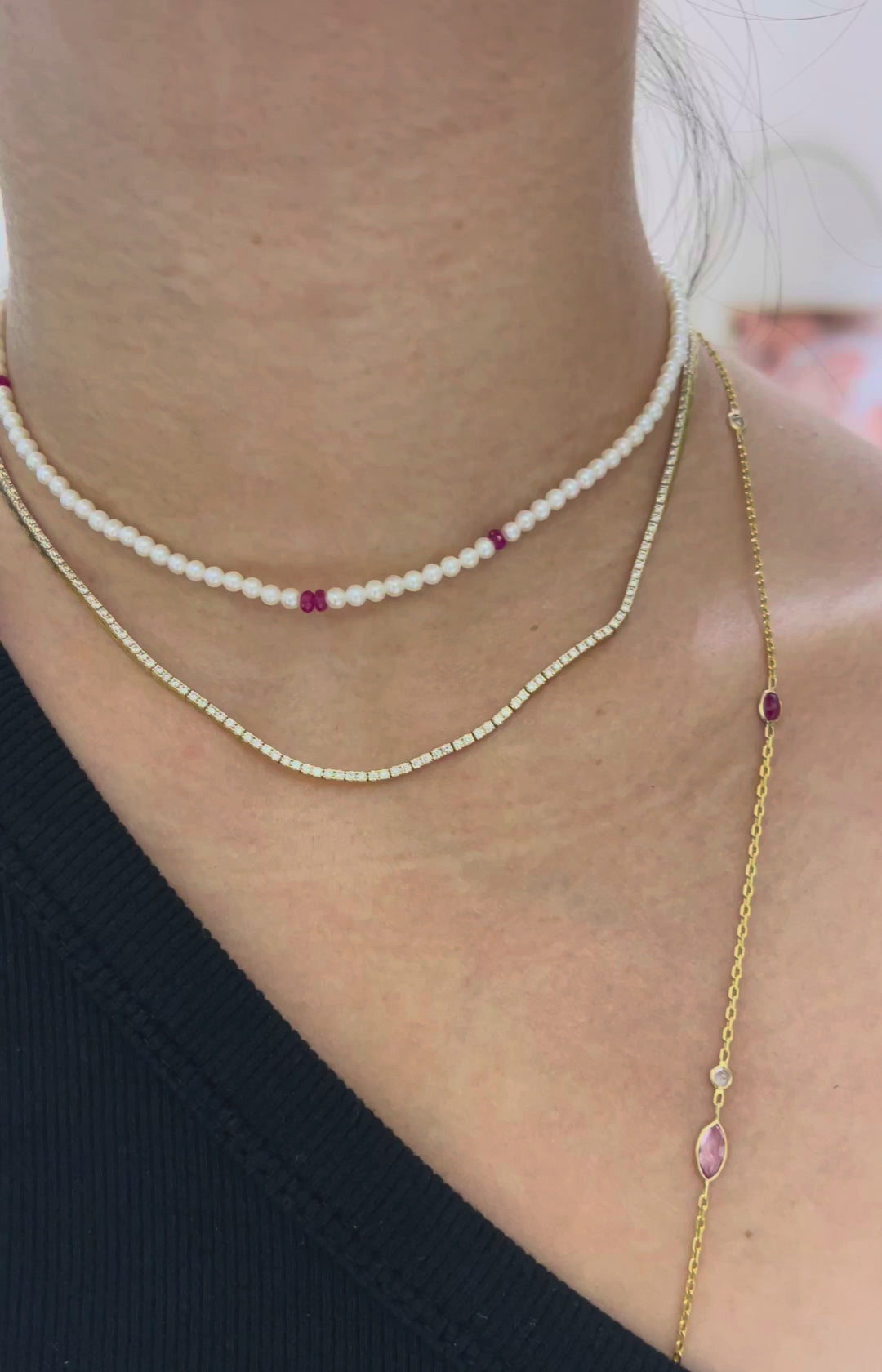 Akoya Pearl & Ruby Necklace 18k handmade fine jewelry