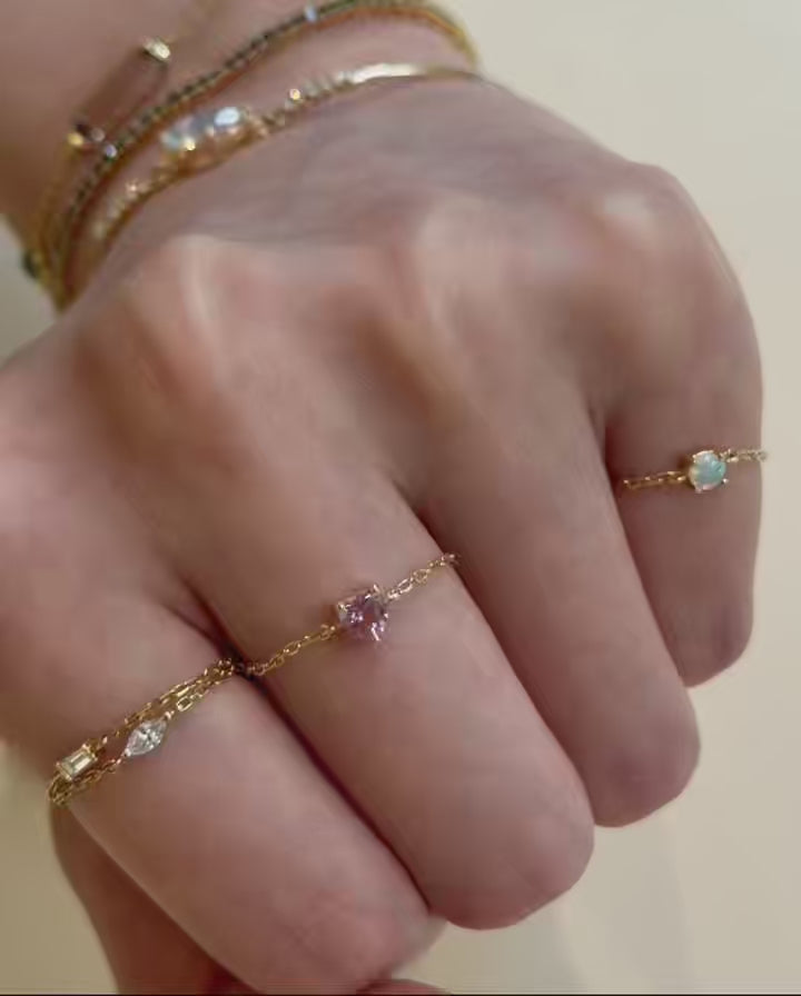 Pink Tourmaline Heart Chain Ring
