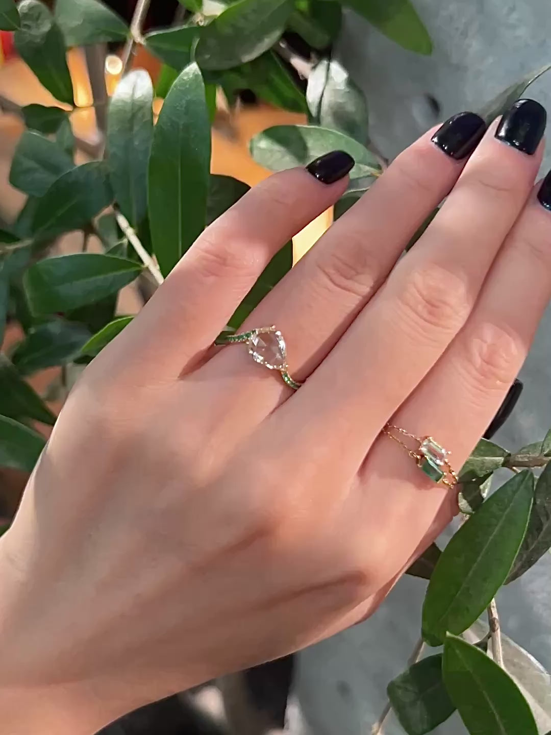 Diamond & Emerald Curvature Supreme Ring 18k gold engagement ring 