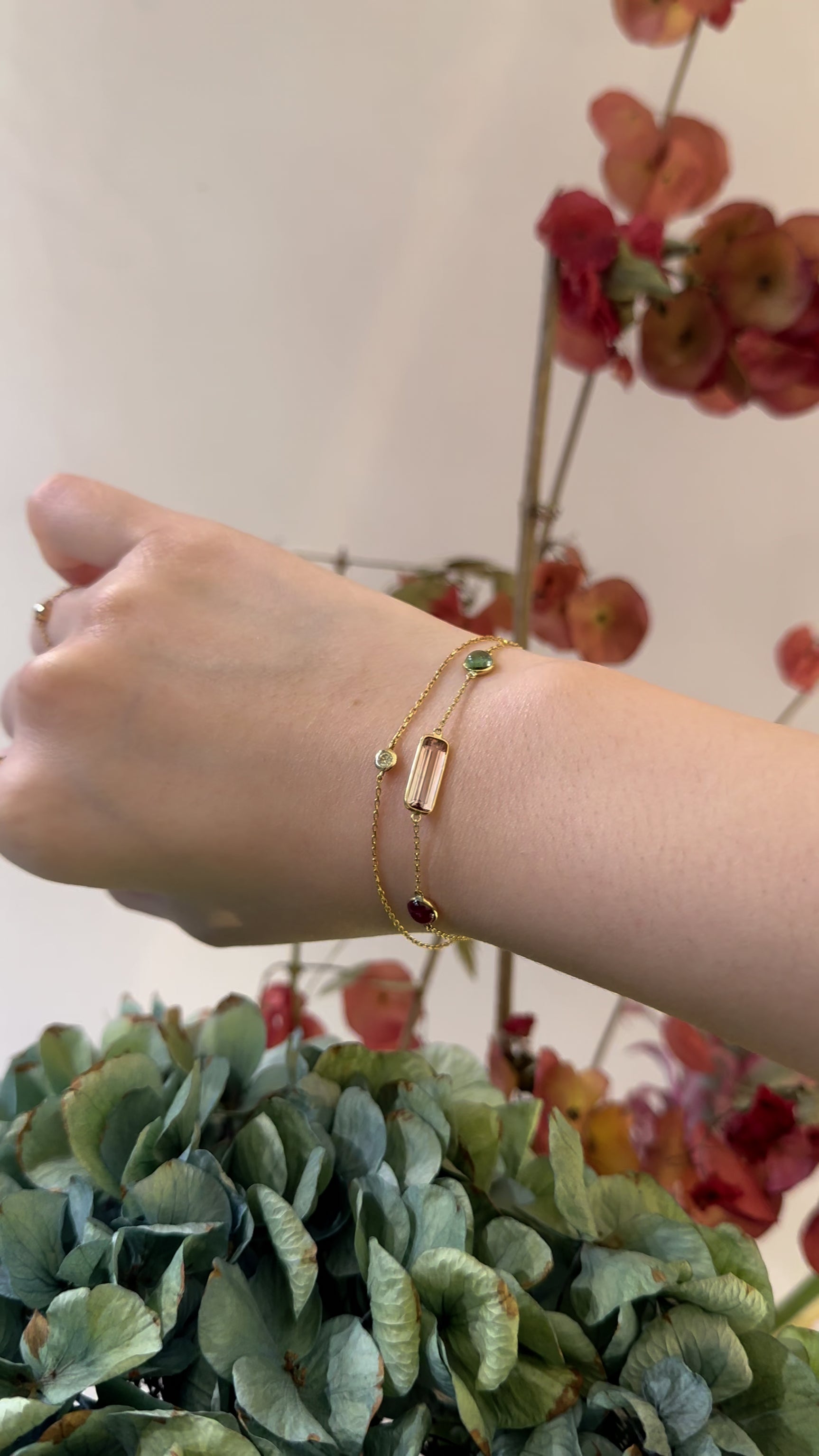 Pink Tourmaline Candy Bracelet 18k gold stackable design