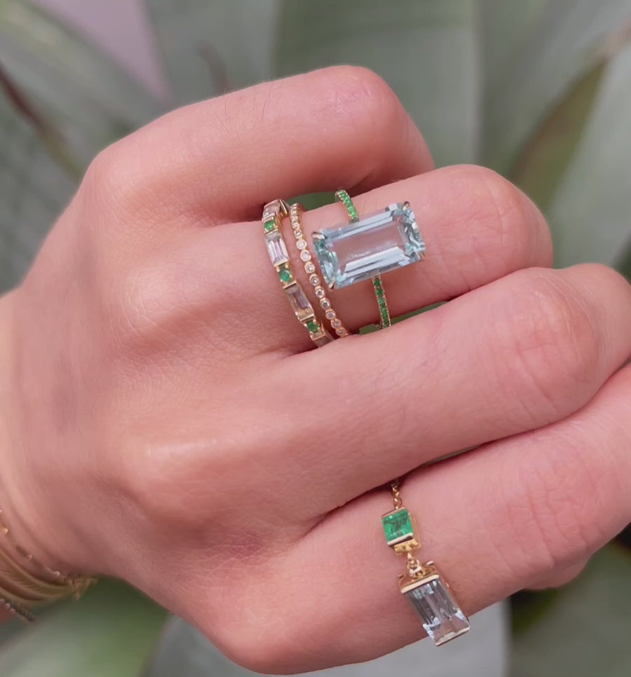 Aquamarine & Emerald Chain Ring