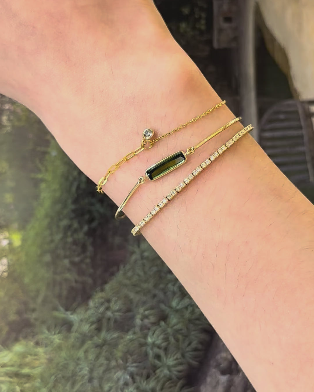 Bi-color watermelon tourmaline bangle