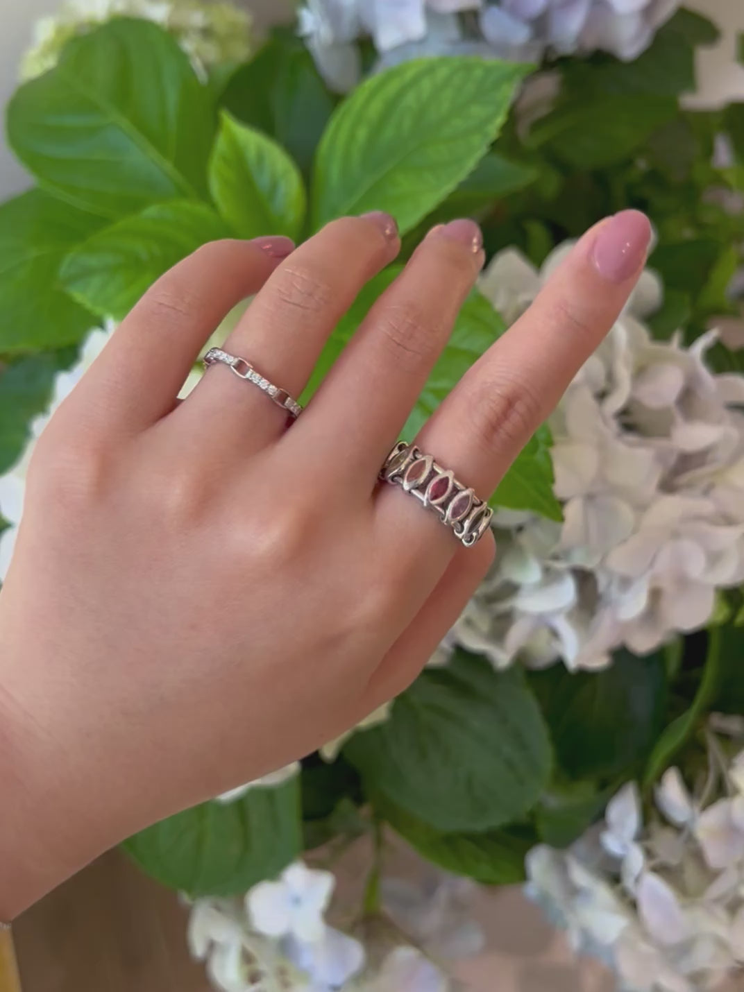 Platinum Rainbow Sapphire Marquise Orbit Ring PT900 Stackable ring