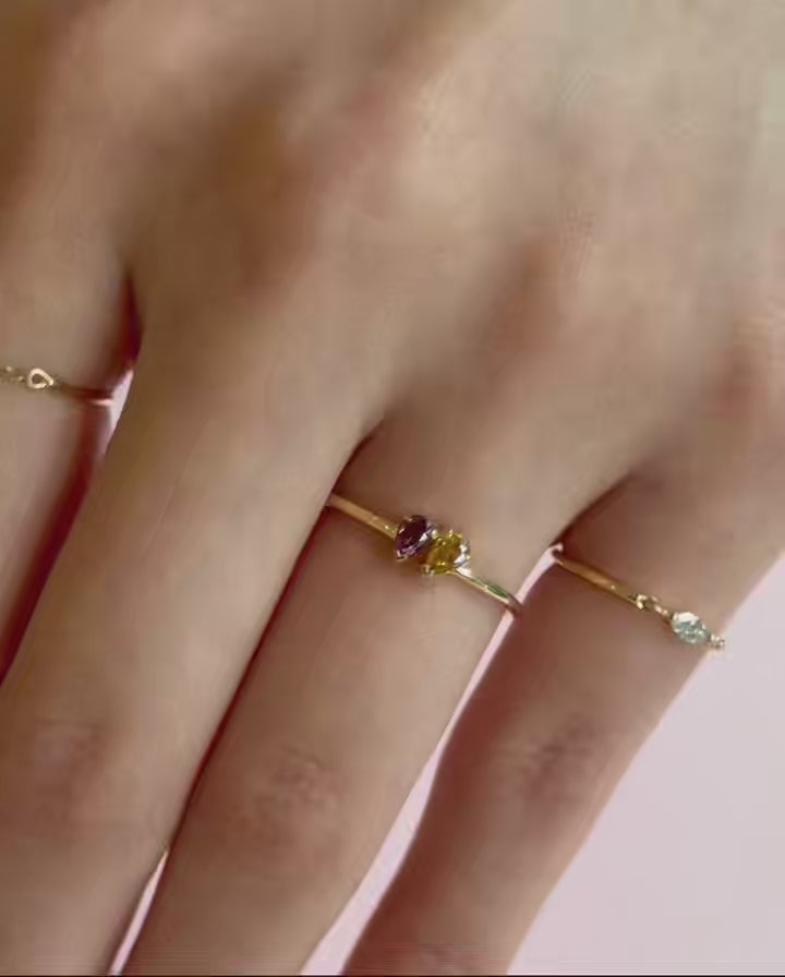 Double Pear Orange and Purple Diamond Ring