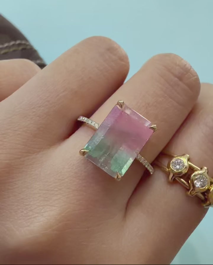 Pastel Watermelon Tourmaline & Diamond Ring