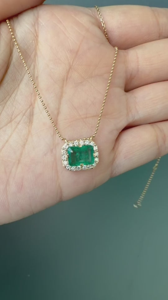 Emerald & Diamond Frame Necklace