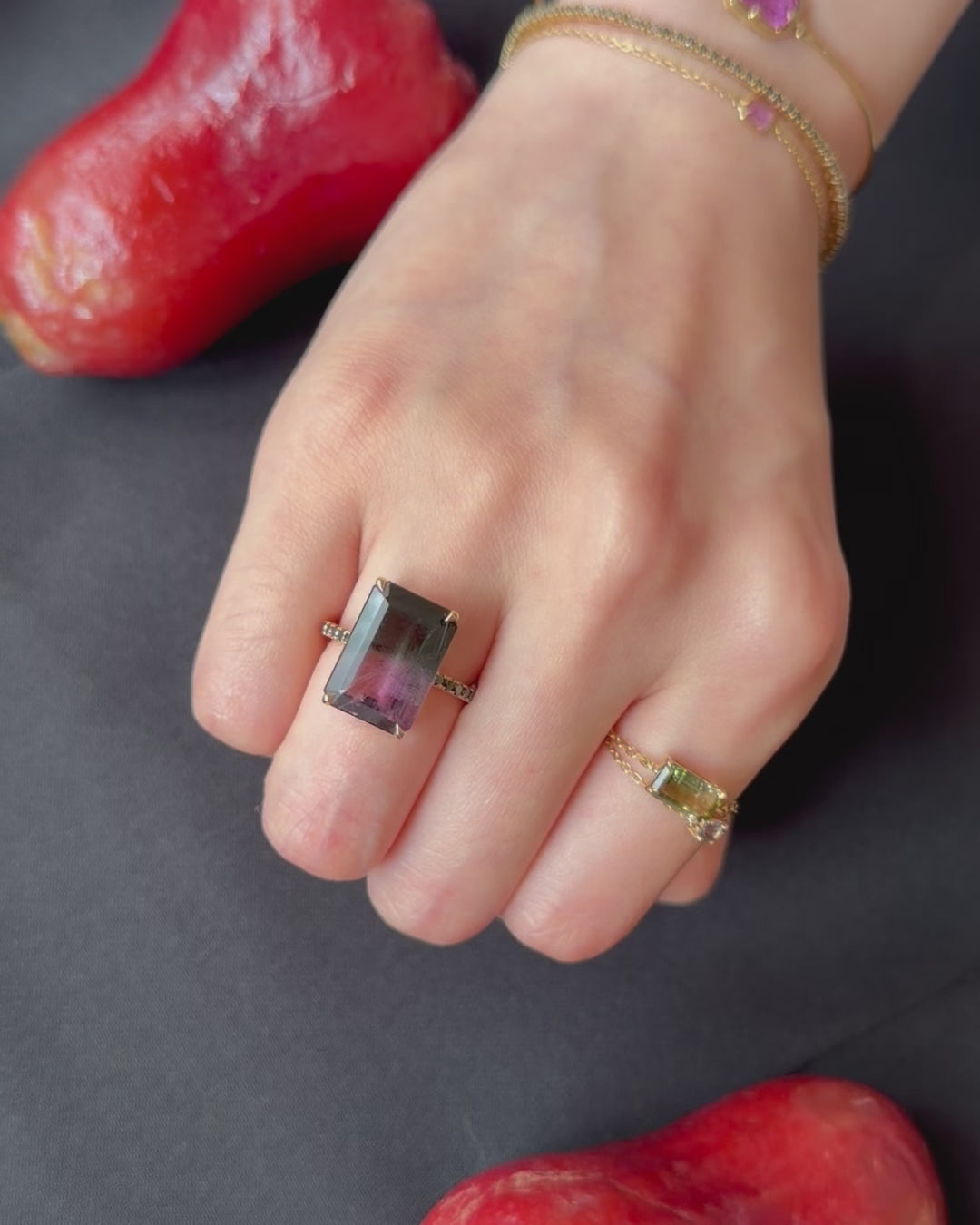 Watermelon Tourmaline & Black Diamond Supreme Protection Ring