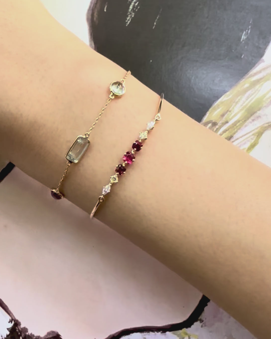 Red Spinel & Diamond Compass Bangle