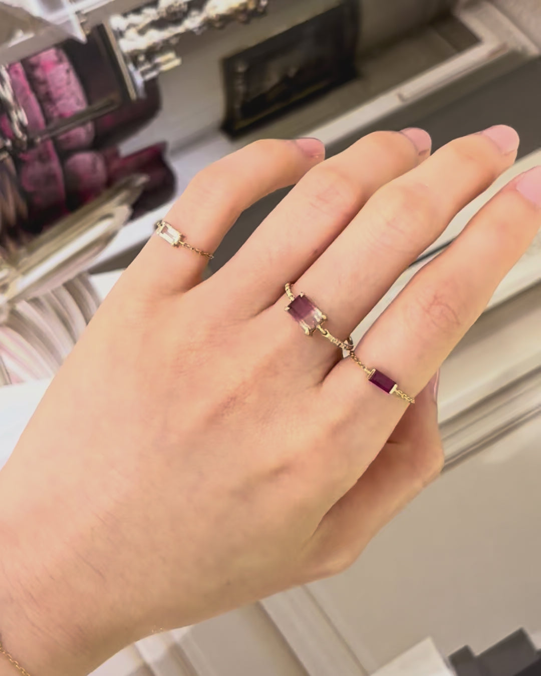 Rubellite Watermelon Tourmaline Petite Circle Diamond Ring