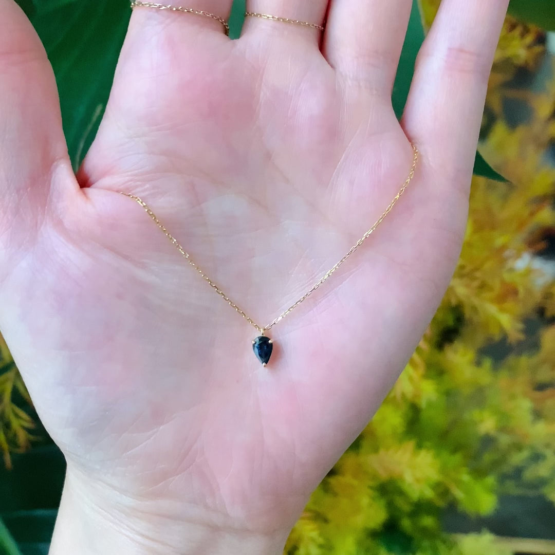 Sapphire Petite Drop Necklace 18k gold handmade fine jewelry