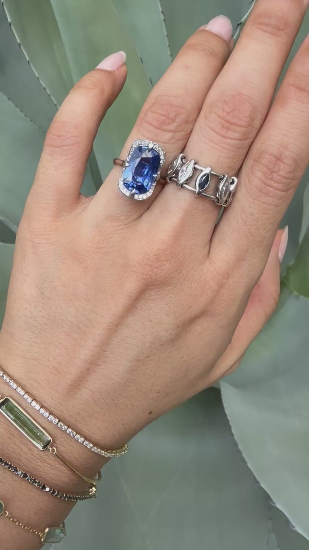 Ceylon Sapphire & Diamond Aurora Supreme Ring PT900 engagement ring on model