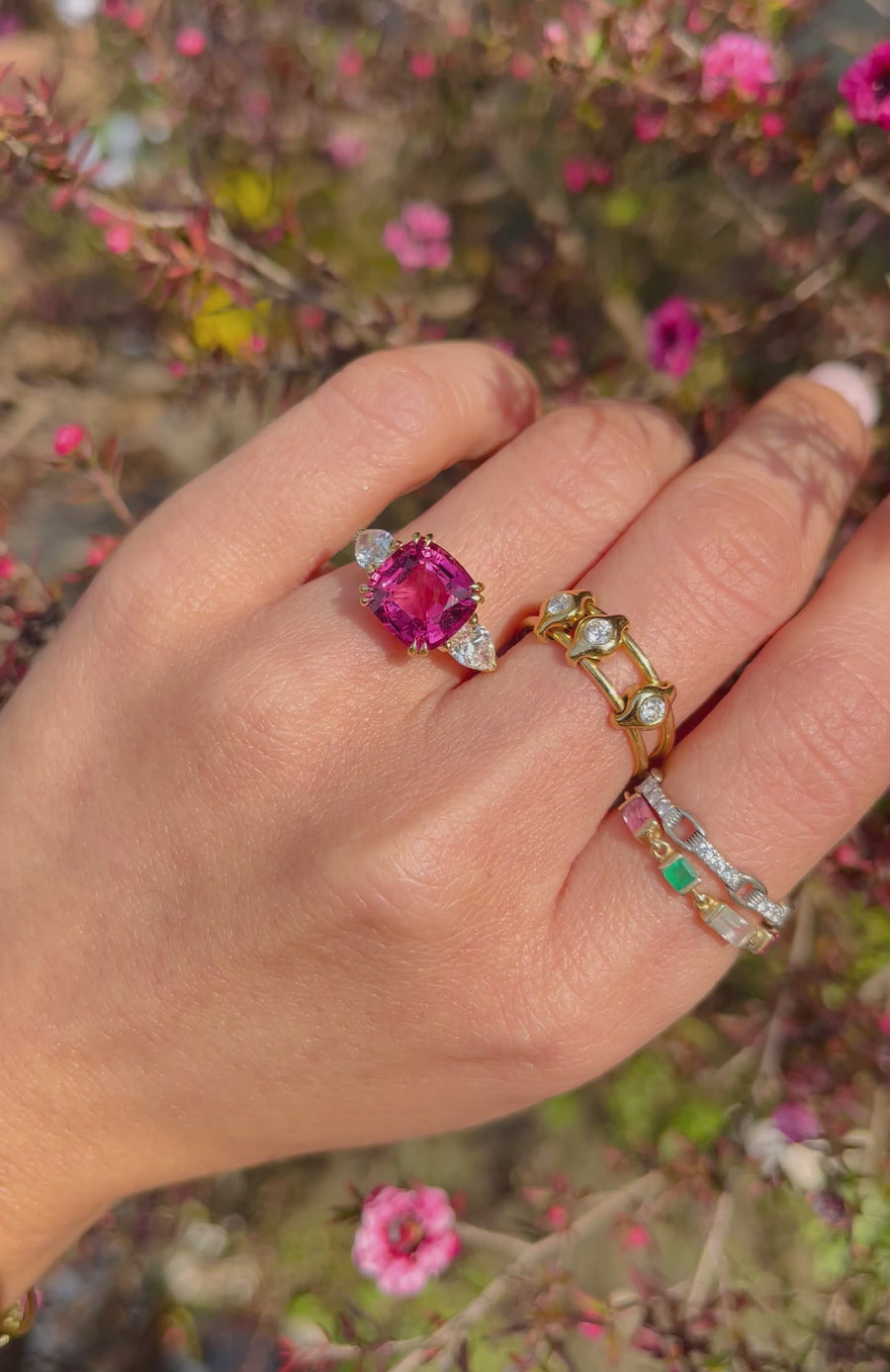 Raspberry Tourmaline & diamond eternal ring