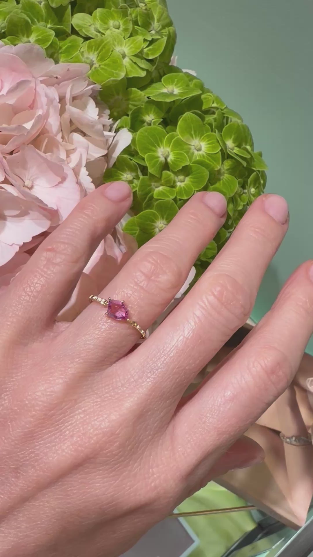 Pink Sapphire Contour Petite Circle Diamond Ring