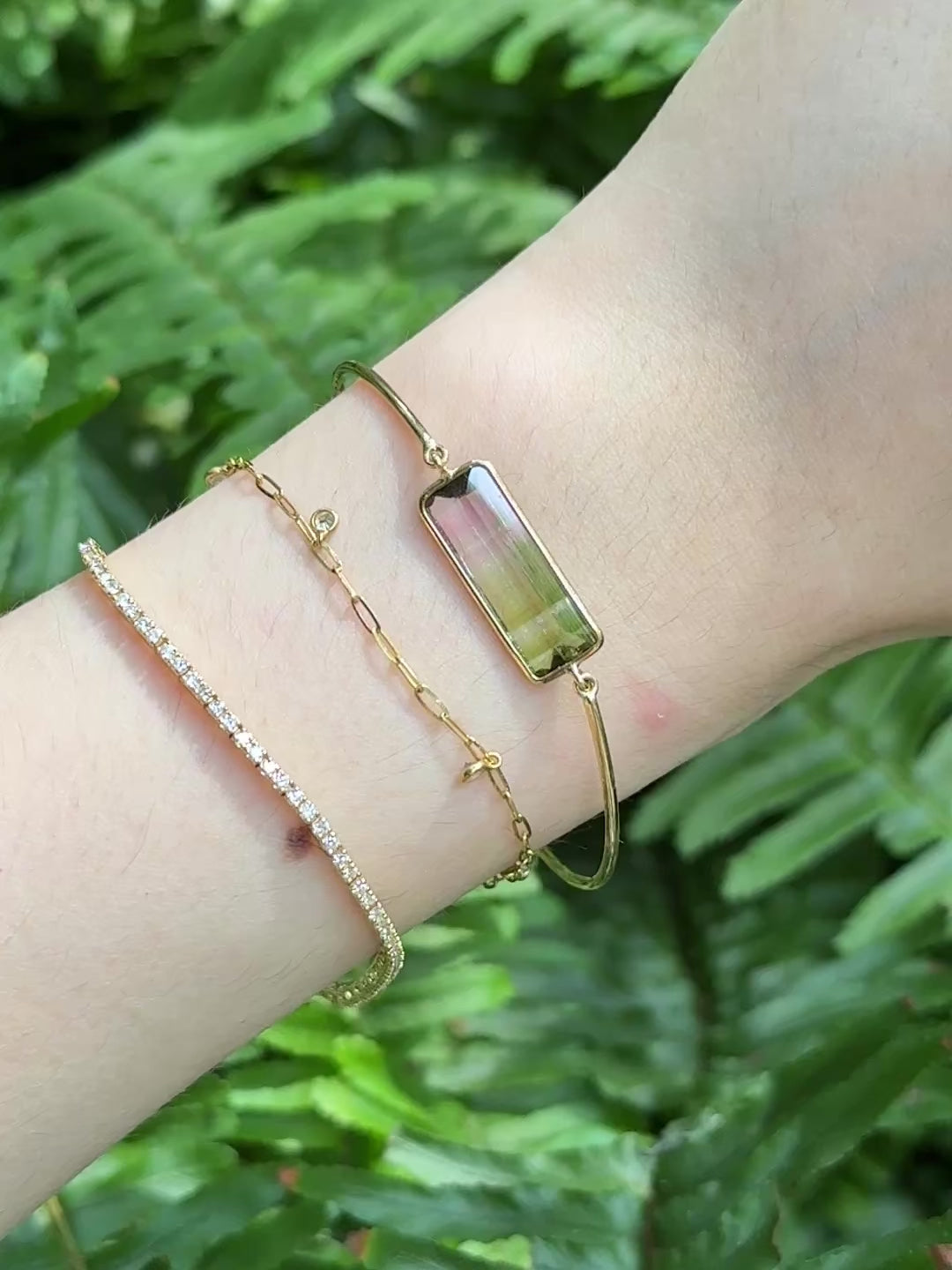 Watermelon Tourmaline Supreme Bar Bangle 18k gold Stackable design 