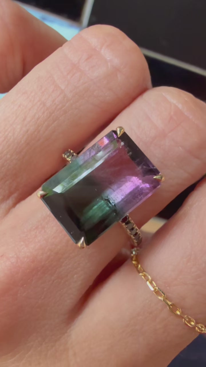 Watermelon Tourmaline & Black Diamond Supreme Protection Ring