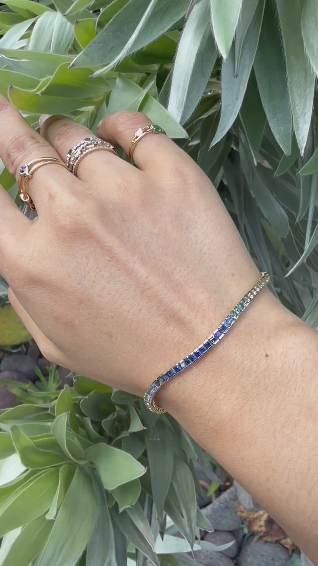 Rainbow Sapphire Tennis Bracelet 18k gold Stackable design