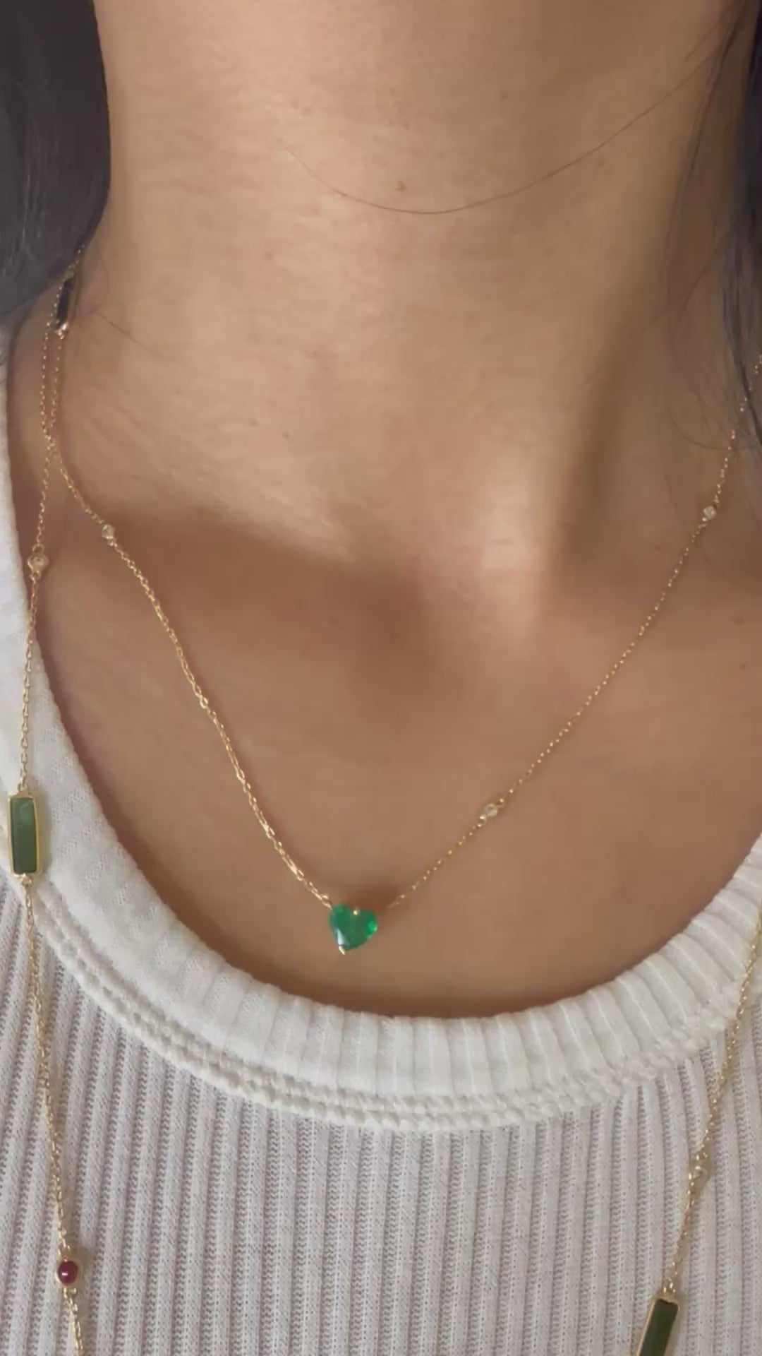 Emerald_Heart_Diamond_Necklaces_YG18K_Handmade_fine_jewelry_on_video