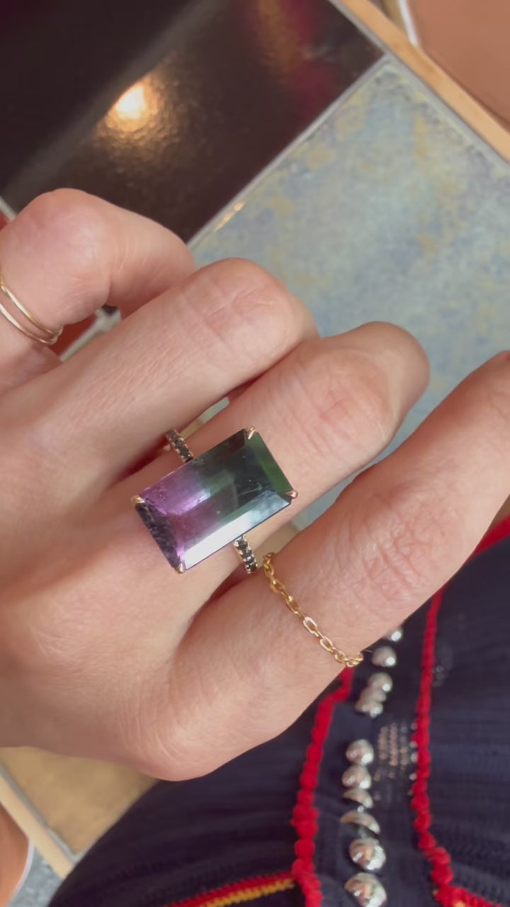 Watermelon_Tourmaline_Black_Diamond_Protection_Ring_2_18K_gold_engagement_ring on model video