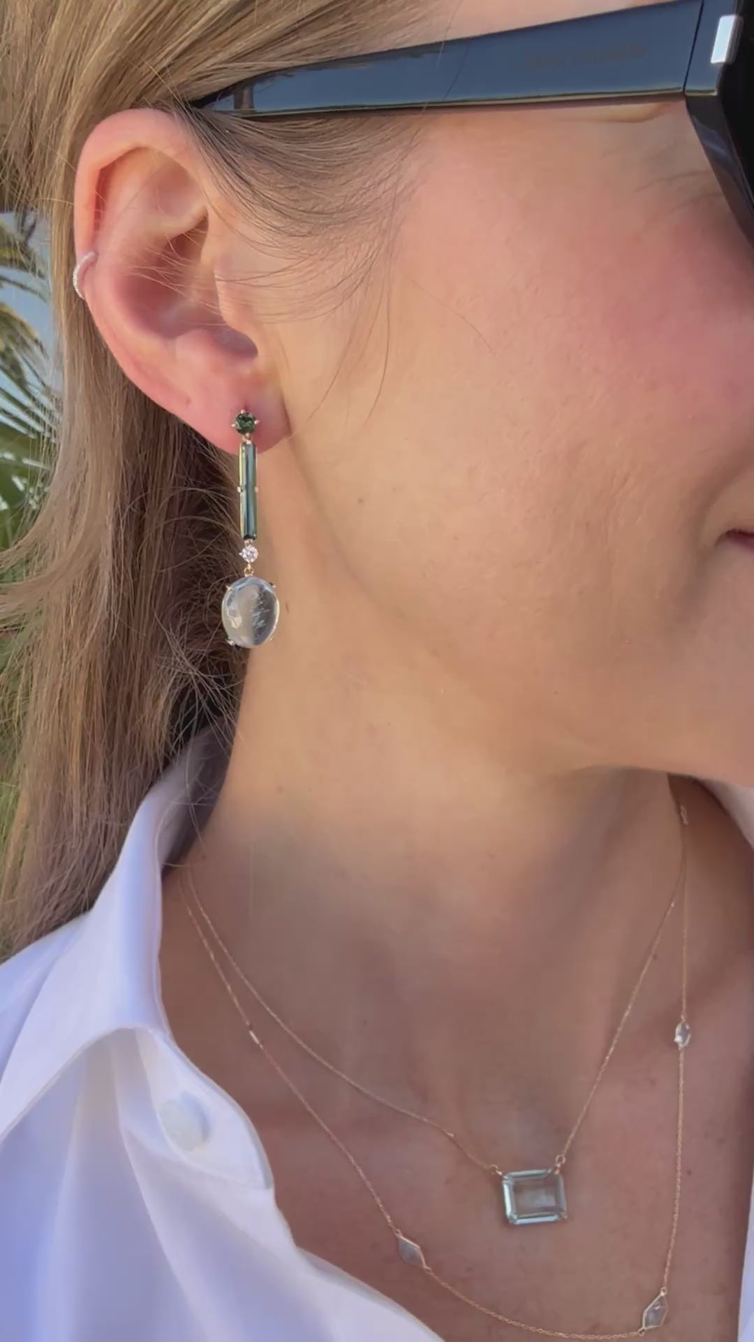 Tourmaline Aquamarine & Diamond Neptune’s Earrings  Stackable design