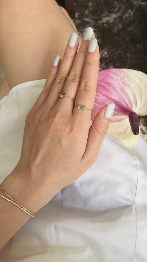 Emerald Cut Chain Ring 14k gold Stackable ring on model