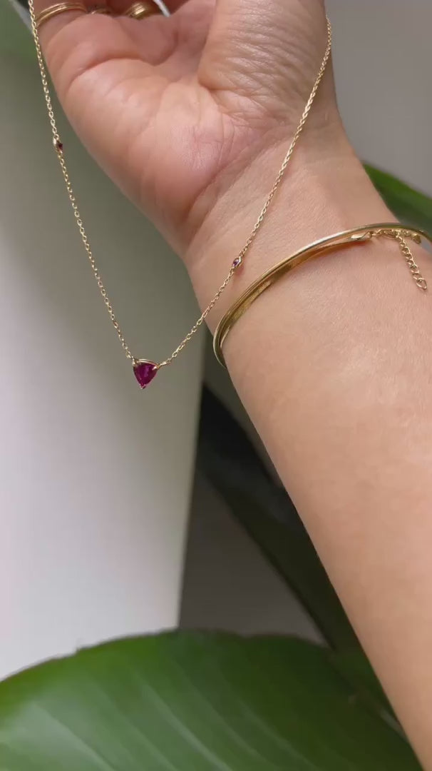 Ruby Pear Dot Necklace 18k gold handmade fine jewelry