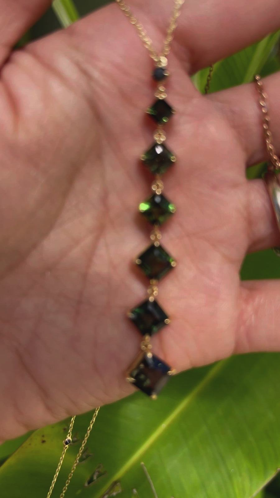 Green Tourmaline & Black Diamond Cascade Necklace