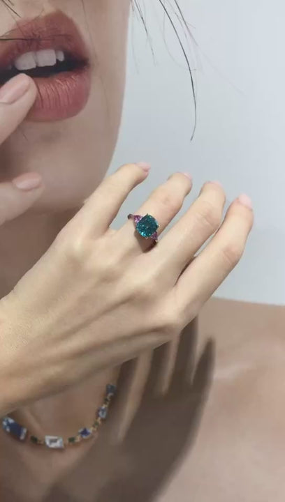 Zircon Oceans Ring With Pink Sapphire