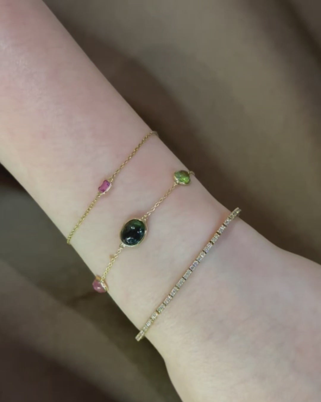 Tourmaline Cabochon Candy Bracelet 18k gold Stackable design 6