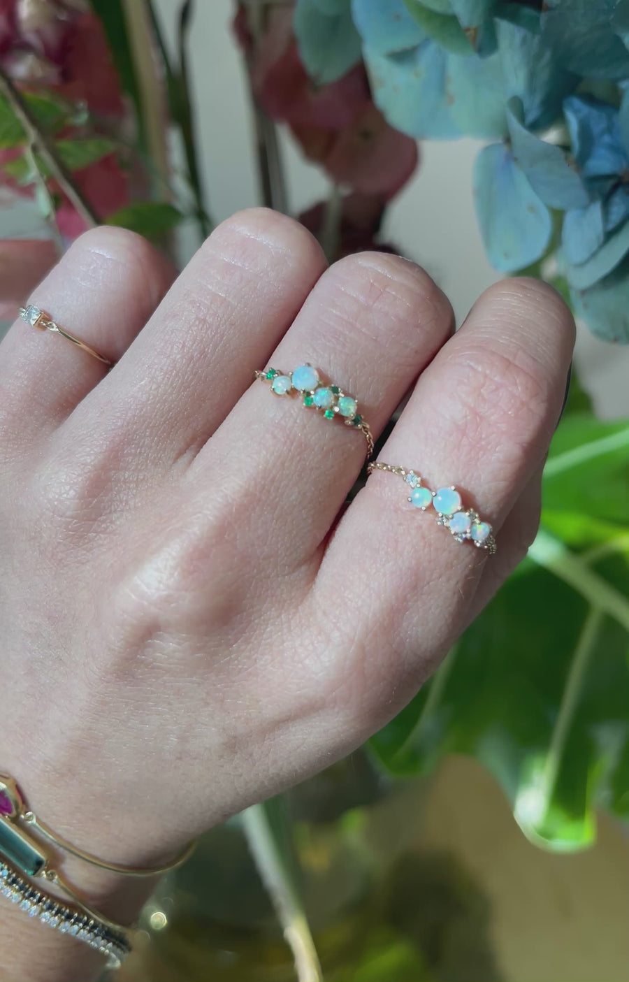 Opal & Emerald Cluster Chain Ring