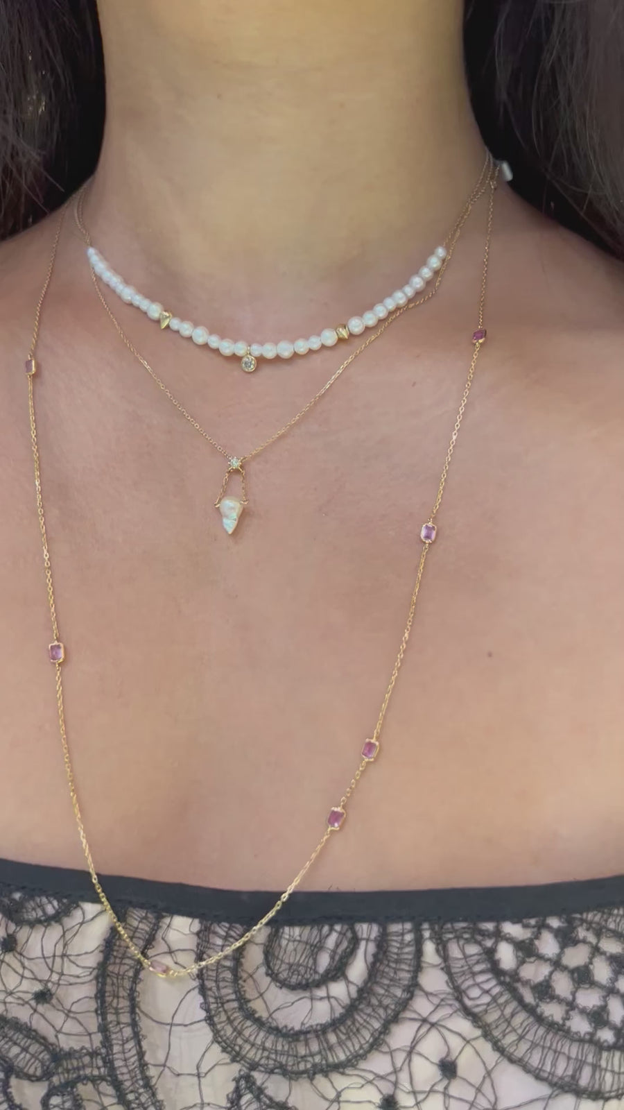 Pink Sapphire dot Necklace