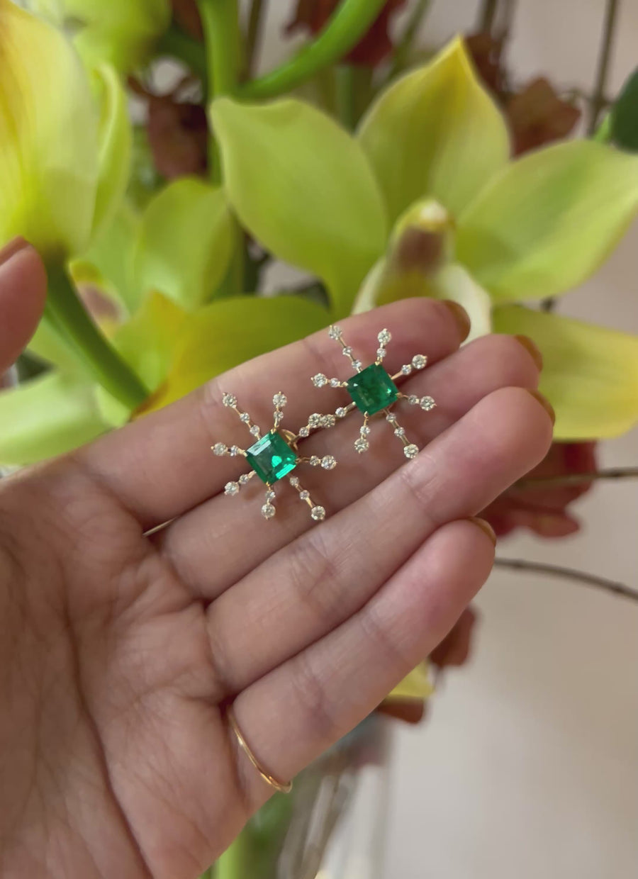 Emerald & Diamond Starburst Earrings