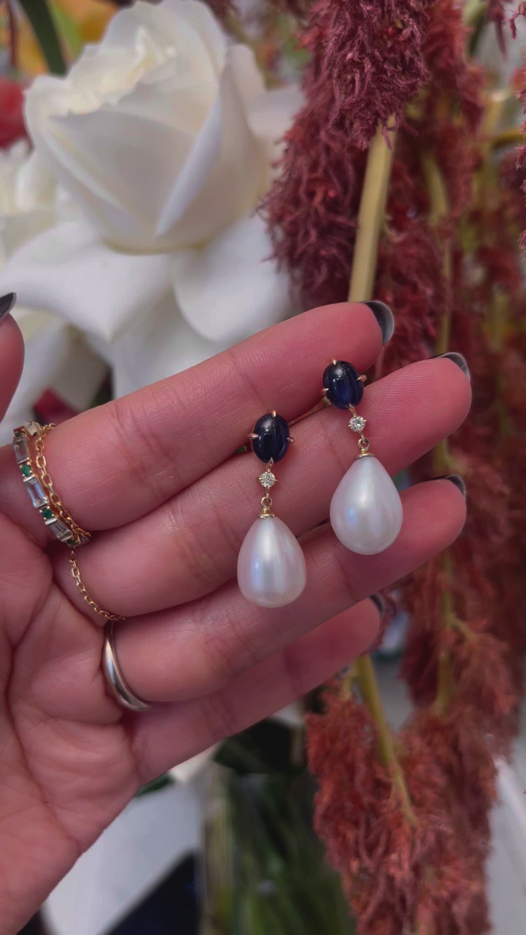 Royal Sapphire & Pearl Earrings