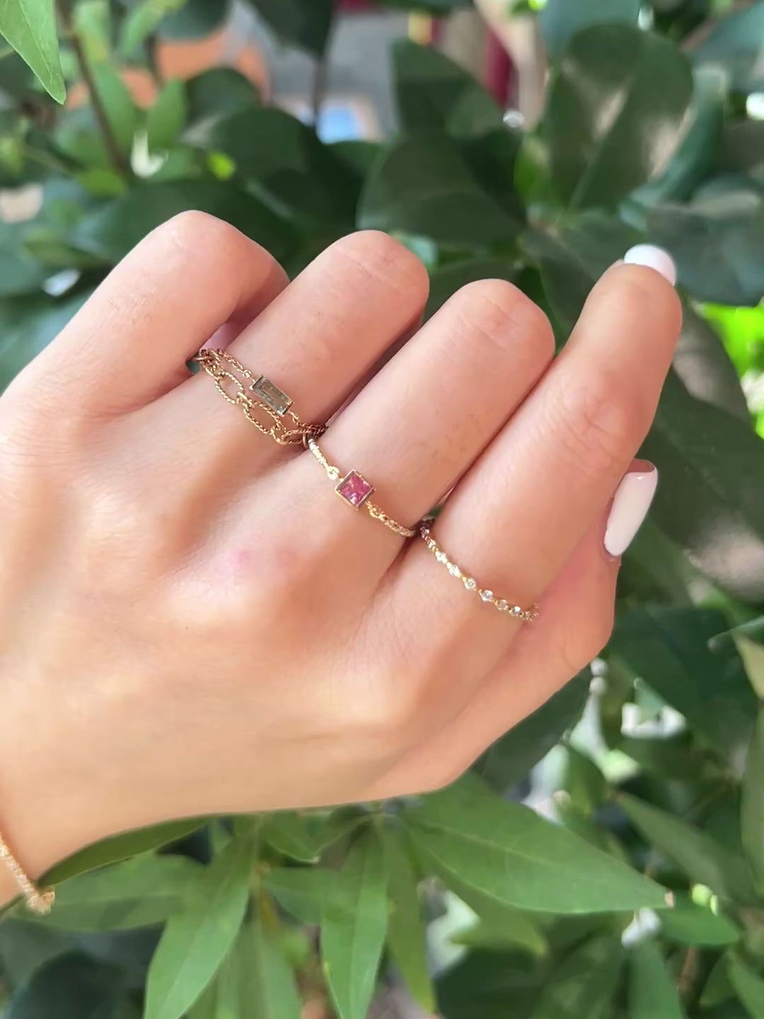 Pink Sapphire Petite Circle Diamond Ring 18k gold Stackable ring 